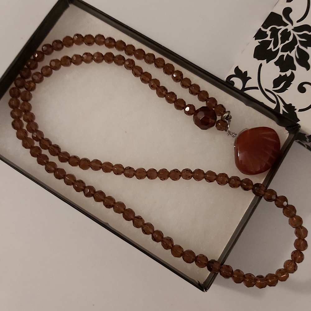 Carnelian Pendant w/ Brown Zircon Gemstone Chain